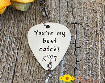 You're My Best Catch Fishing Lure, Hand Stamped Metal Fishing Hook, Anniversary for Him, Personalized Angler Gift