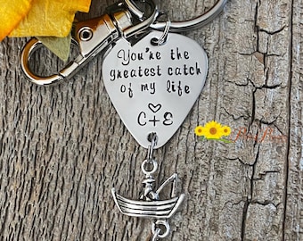 You're the Greatest Catch of My Life Keychain, Personalized Fishing Lure Keychain, Anniversary Fish Hook, Angler Gift