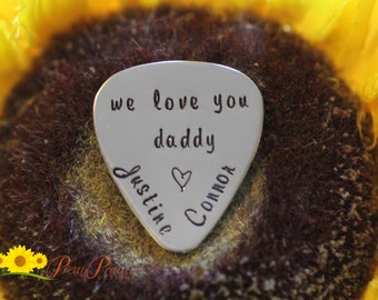 We Love You Daddy Guitar Pick, Pick Gift for Dad, Metal Guitar Pick Present, Hand Stamped Guitar Pick, Father's Day Pick, Christmas for Dad