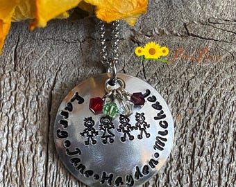 Stick Figure Family Necklace, Hand Stamped, Personalized Family Jewelry, Sister Gift, Mother's Day, Grandmother Jewelry, Best Friend Gift