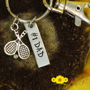 Tennis Racket Tag Keychain, Tennis Team Gift, Tennis Coach, Tennis Bag Tag, Personalized Sports Keychain, Father's Day, Grandpa, Player Gift