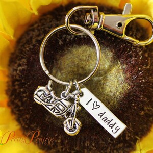 I Love Daddy Motorcycle Keychain, Motorcycle Dad, Keyring for Dad or Grandpa, Hand Stamped Keychain, Father&#39;s Day Gift, Harley Dad or Papa