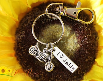 I Love Daddy Motorcycle Keychain, Motorcycle Dad, Keyring for Dad or Grandpa, Hand Stamped Keychain, Father's Day Gift, Harley Dad or Papa