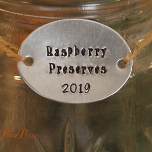 Custom Mason Jar Tags, Canning Jar Label, Coffee Can Label, Dog Treats, Gardener Gift, Hand Stamped, Metal Tags, Silver, Gold, Copper Label
