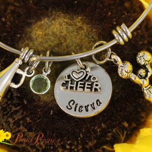 Cheerleader Bangle,  Personalized Cheerleading Bracelet, Gift for Cheerleader, Cheer Coach Gift, Cheer Team Squad, Personalized Cheer Gift