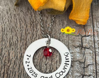 And Counting Necklace, Hand Stamped Sobriety Jewelry, Custom Recovery Washer, Anniversary Medallion, Sober Living Gift