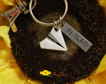 Best Dad Paper Plane Keychain, Silver Plane Key Ring, Pilot or Traveler Gift, Origami Plane Charm, #1 Dad Gift, Personalized, Hand Stamped