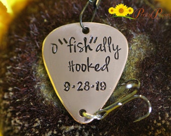 O"fish"ally Hooked Fishing Lure, Fishing Gift, Wedding Gift, Hand Stamped Fishing Hook, Anniversary Gift, Wedding Favor, Metal Lure