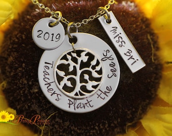 Teachers Plant the Seeds Necklace, Personalized Teacher Gift, New Teacher, Hand Stamped, Teacher Jewelry, Favorite Teacher, Retirement Gift