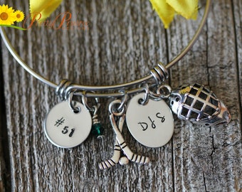Initial Hockey Bangle, Personalized Hockey Gift, Hockey Player Gift, Hand Stamped, Hockey Mom, I Love Hockey Bracelet, Hockey Girlfriend