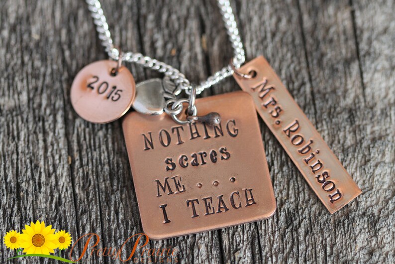 Teacher Necklace Hand Stamped Special Teacher Jewelry for Teacher Personalized Best Teacher Ever Love to Teach Copper Necklace