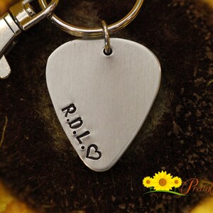 Initial Guitar Pick Keychain, Gift for Guitar or Music Lover, Present for Musician, Gift for Him or Her, Personalized Keychain, Hand Stamped