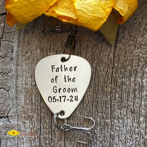 Father of the Groom Fishing Lure, Stepfather of the Groom, Wedding Gift for Father, Custom, Hand Stamped Fish Hook, Dated Lure, Wedding Gift