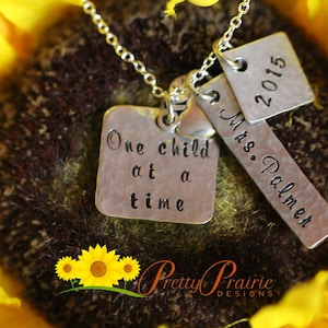 One Child at a Time Teacher Necklace, Personalized, Hand Stamped, Student Teacher, Teacher Retirement, First Day of School, Teacher Keychain