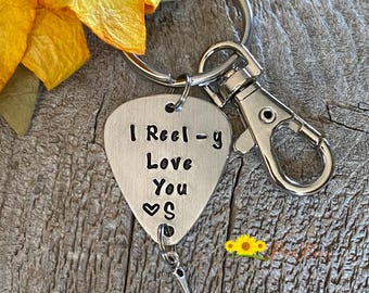 I Reel-y Love You Fishing Keychain, Custom Hand Stamped Fisherman Gift, Funny Angler Valentine Gift