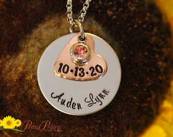 New Baby Necklace, New Mom Gift, New Grandma Gift, Personalized, Child's Name, Birthdate, New Baby Necklace, Mother's Jewelry, Gotcha Day