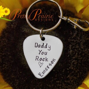 Daddy You Rock Guitar Pick Keychain, Fathers Day Gift, Music Keychain, Personalized Keychain, Guitar Lover, Music Lover, Gift from Kids