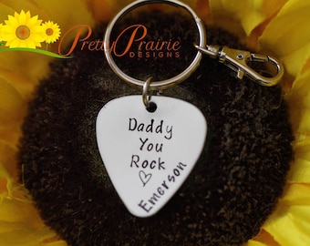 Daddy You Rock Guitar Pick Keychain, Fathers Day Gift, Music Keychain, Personalized Keychain, Guitar Lover, Music Lover, Gift from Kids