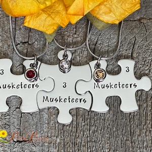 Musketeer Puzzle Piece Necklace Set, BFF Puzzle Piece Gift, Sisters Puzzle Jewelry, Mother Daughter Jewelry, Sorority Sisters Necklace Set