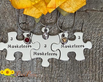 Musketeer Puzzle Piece Necklace Set, BFF Puzzle Piece Gift, Sisters Puzzle Jewelry, Mother Daughter Jewelry, Sorority Sisters Necklace Set