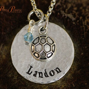 Hammered Soccer Name Necklace, Soccer Player Gift, Soccer Jewelry, Personalized, Soccer Keychain, Team Mom or Dad Gift, Soccer Girlfriend