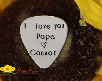 I Love You Grandpa Guitar Pick, Gift for Papa, Metal Guitar Pick, Hand Stamped, Grandpa Pick, Musician Present, Guitarist Gift