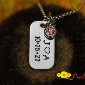Mini Dog Tag Anniversary Necklace, Personalized Dog Tag, Engagement Gift, Husband Gift, Boyfriend Gift, Wife Valentine, Birthday for Him