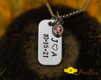 Mini Dog Tag Anniversary Necklace, Personalized with Initials, Engagement Gift, Memorial Necklace, Husband Boyfriend Gift, Wife Valentine