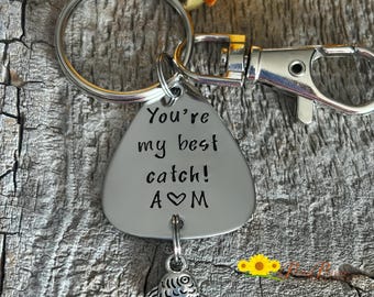 You're My Best Catch Keychain, Personalized Fishing Gift, Hand Stamped Angler Gift, Fish Keyring