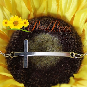 Silver Cross Bracelet, Cross Jewelry, Sideways Cross Bracelet, Easter or Christmas, Mom or Wife Gift, Godmother Present, Confirmation Gift