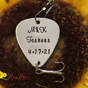 Initial and Date Fishing Lure, Forever Fishing Lure, Anniversary Gift, Hand Stamped Fish Hook, Personalized Lure, Metal Lure, Fishing Gift