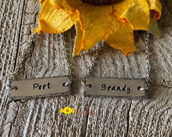 Silver Liquor Bottle Labels, Antiqued Decanter Tags, Hand Stamped Liquor Labels, Custom Liquor Spirits Tag