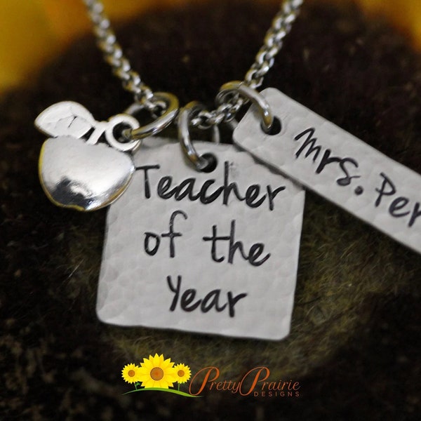 Teacher of the Year Necklace, Best Teacher Gift, Teacher Appreciation, Favorite Teacher,  Teacher Retirement, Personalized Teacher Jewelry