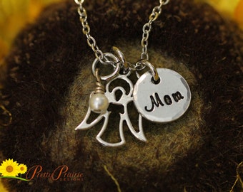 Personalized Angel Charm Necklace, Guardian Angel Charm, Memorial Jewelry, Hand Stamped, Communion Gift, Name Necklace, Remembrance Necklace