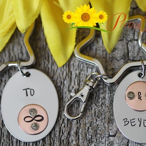 To Infinity and Beyond Keychain or Backpack Tag, BFF Keychains, Hand Stamped, Engagement, Anniversary, Gift for Child, Mixed Metal