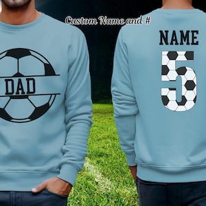 Sweatshirt voetbal vader, gepersonaliseerd voetbalshirt, voetbalshirt wedstrijddag, sweatshirt voetballiefhebber, sweatshirt spelernummer voetbal