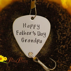 Happy Father&#39;s Day Lure, Grandpa Fishing Hook, Hand Stamped Lure, Gift for Grandfather, Angler Gift, Custom Fishing Gift, Metal Fishing Lure