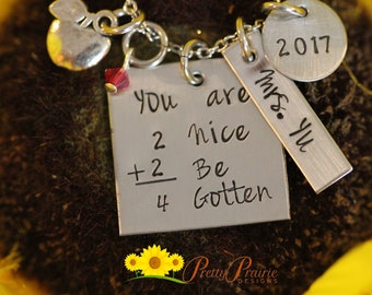 Too Nice to Be Forgotten Teacher Necklace, Hand Stamped, Student Teacher, Teacher Appreciation, End of Year, Retiring Teacher, Personalized
