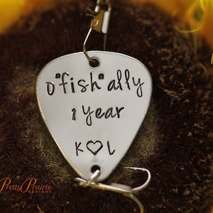 O&quot;fish&quot;ally 1 Year Fishing Lure, Fishing Gift, Anniversary Gift, Hand Stamped Fishing Hook, Gift for Husband, Anniversary Hook, Metal Lure