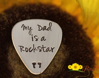 My Dad is a Rockstar Guitar Pick, Gift from New Baby, Father's Day Gift, Hand Stamped, Metal Pick, Guitarist Dad Gift, I'm Pregnant Reveal