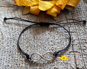 Adjustable Leather Infinity Bracelet, Silver Infinity Bracelet, Copper Infinity Bracelet, Initial Jewelry for Him, Promise Bracelet for Her