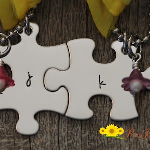 Lower-Case Initial Puzzle Piece Necklace, Personalized Puzzle Piece, Flower Charm, Sorority Sisters Gift, Sister Gift, Best Friend Birthday