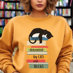 Cats and Books Sweatshirt, Gift for Cat Mom, Cat Dad Shirt, Bookaholic Sweatshirt, Cat Lover Shirt, Sweatshirt for Cat Lover, Reader Sweater