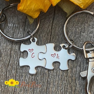 Small Puzzle Piece Keychain Set, Initial Puzzle Pieces, His Her Puzzle Keychains, Valentine Gift, Personalized Mini Puzzle Pieces, BFF Gift