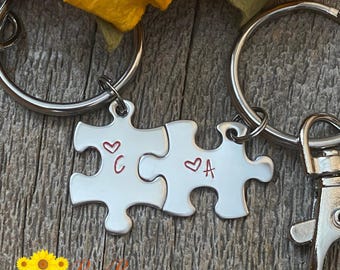 Small Puzzle Piece Keychain Set, Initial Puzzle Pieces, His Her Puzzle Keychains, Valentine Gift, Personalized Mini Puzzle Pieces, BFF Gift