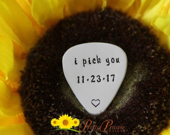 I Pick You Guitar Pick, Personalized Musician Gift, Hand Stamped, Guitar Player Present, Guitar Lover Gift, Metal Guitar Pick, Musical Token