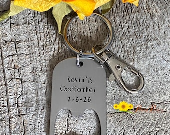 Personalized Godfather Bottle Opener, Godfather Gift, Dated, Metal Bottle Opener Keychain, Beer Lover Gift Idea, Christening, Baptism Gift