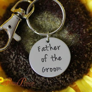 Father of the Groom or Bride Keychain, Hand Stamped, Wedding Gift for Dad, Grandpa, Brother, Custom Keyring, Thank You Gift for Father
