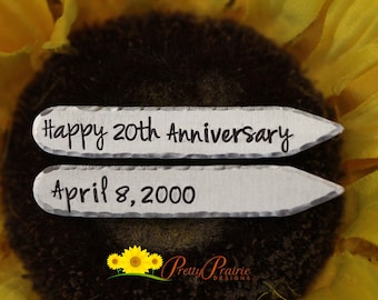 Happy Anniversary Collar Stays, Hand Stamped Dress Shirt Stays, Anniversary Gift for Husband or Boyfriend, Dated Collar Stays, Custom Stays