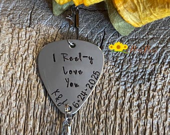 I Reel-y Love You Fishing Lure, Personalized Fish Hook, Hand Stamped Fisherman Gift, Custom Valentine Lure